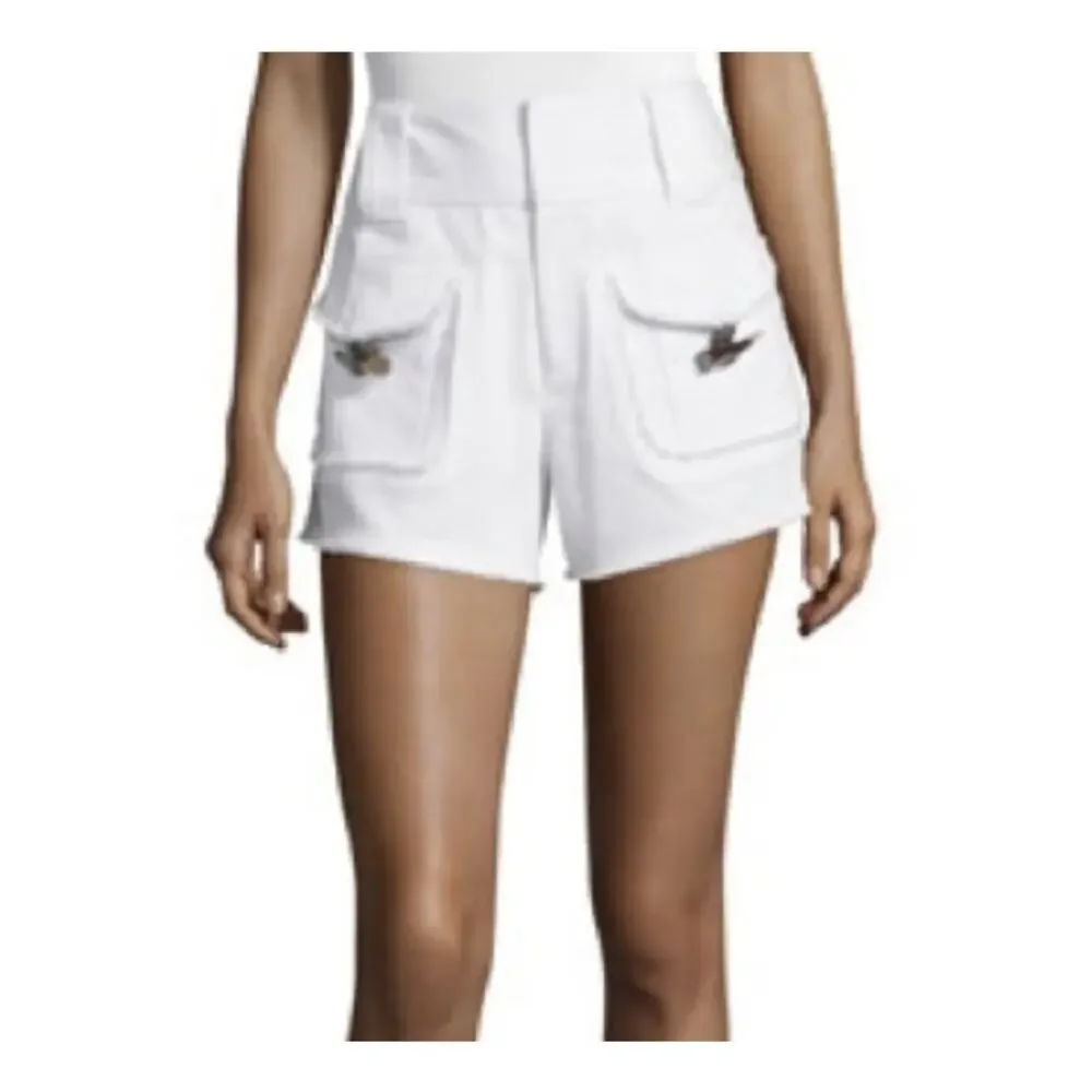 Derek Lam 10 Crosby Womens Horn-Toggle Shorts Size 6 White High Rise Frayed 3" - Picture 1 of 16